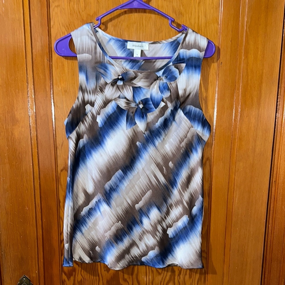 Dressbarn Blue and White Sleeveless Blouse medium-sized